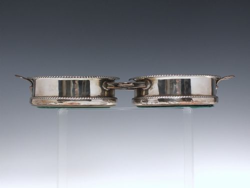 PAIR VICTORIAN SILVER PLATED ADJOINED DECANTER STANDS OR WINE BOTTLE COASTERS C1870 - ADDITIONAL PHOTO 2