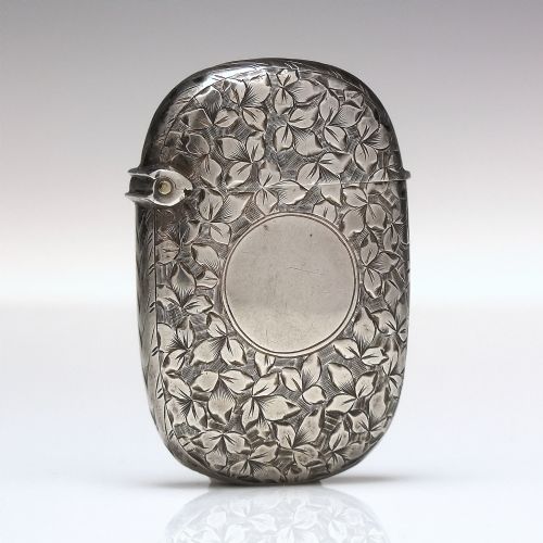 victorian solid silver vesta case with engraved ivy 1894 - CATEGORY: ANTIQUE SILVER - DATED 1890