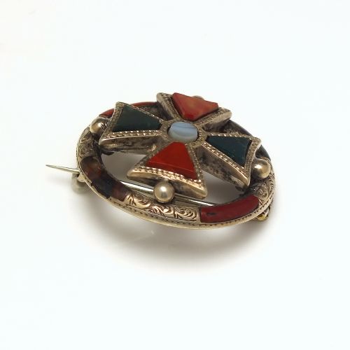 ANTIQUE VICTORIAN SCOTTISH CELTIC SHIELD SILVER GEMSTONE BROOCH C1880 - ADDITIONAL PHOTO 1