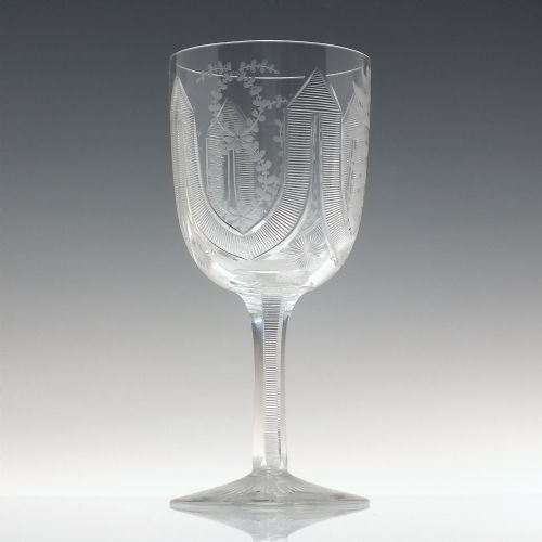 PAIR VICTORIAN ENGRAVED WINE GLASS GOBLETS C1880 - ADDITIONAL PHOTO 1