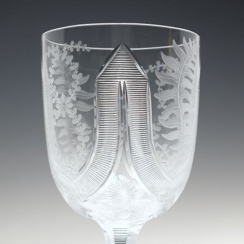 PAIR VICTORIAN ENGRAVED WINE GLASS GOBLETS C1880 - ADDITIONAL PHOTO 3