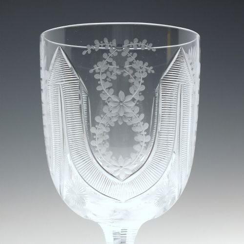 PAIR VICTORIAN ENGRAVED WINE GLASS GOBLETS C1880 - ADDITIONAL PHOTO 4