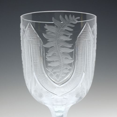 PAIR VICTORIAN ENGRAVED WINE GLASS GOBLETS C1880 - ADDITIONAL PHOTO 5