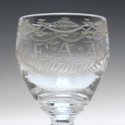 PAIR ANTIQUE 18TH CENTURY ENGRAVED GIN OR PORT GLASSES C1790 - ADDITIONAL PHOTO 2