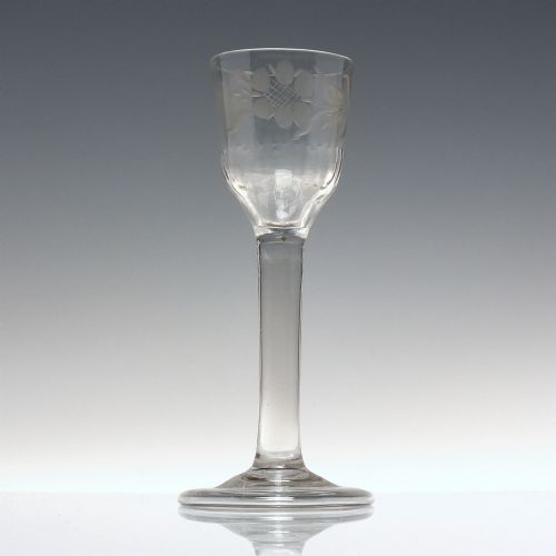 GEORGIAN ENGRAVED PLAIN STEM WINE GLASS WITH FOLDED FOOT C1740 - ADDITIONAL PHOTO 1