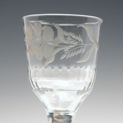 GEORGIAN ENGRAVED PLAIN STEM WINE GLASS WITH FOLDED FOOT C1740 - ADDITIONAL PHOTO 3