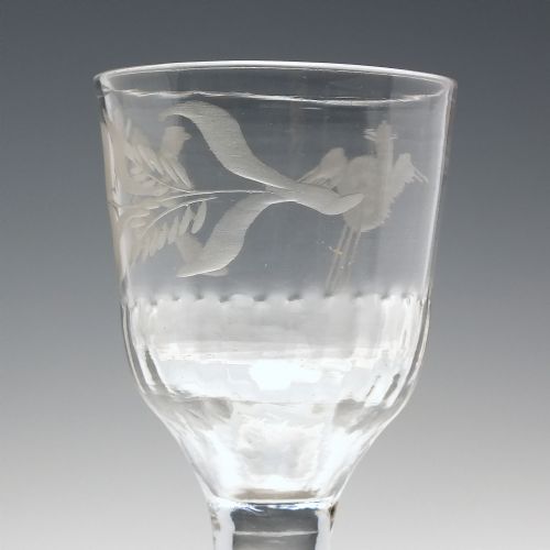 GEORGIAN ENGRAVED PLAIN STEM WINE GLASS WITH FOLDED FOOT C1740 - ADDITIONAL PHOTO 4