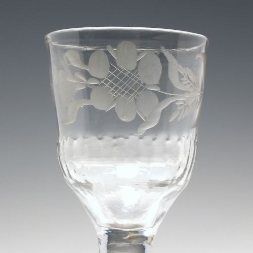 GEORGIAN ENGRAVED PLAIN STEM WINE GLASS WITH FOLDED FOOT C1740 - ADDITIONAL PHOTO 5
