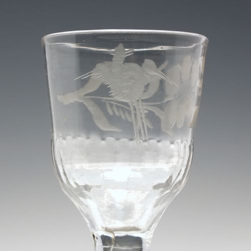 GEORGIAN ENGRAVED PLAIN STEM WINE GLASS WITH FOLDED FOOT C1740 - ADDITIONAL PHOTO 6