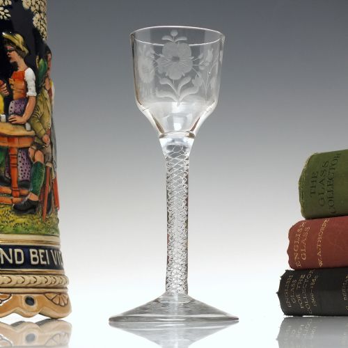 rare engraved 18th century air twist wine glass c1750 - CATEGORY: ANTIQUE GLASS - DATED 1750
