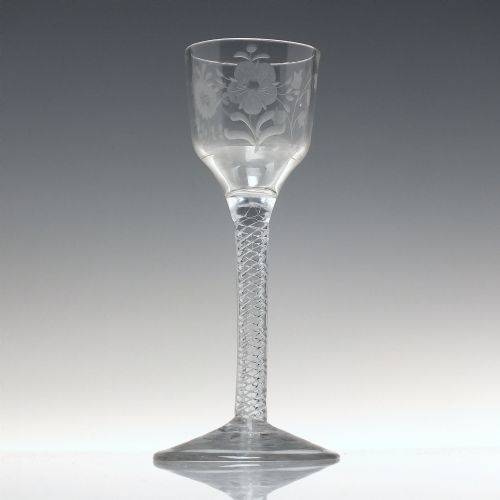 RARE ENGRAVED 18TH CENTURY AIR TWIST WINE GLASS C1750 - ADDITIONAL PHOTO 1