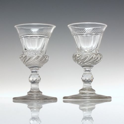 pair georgian gadrooned thistle dram glasses c1820 - CATEGORY: ANTIQUE GLASS - DATED 1800