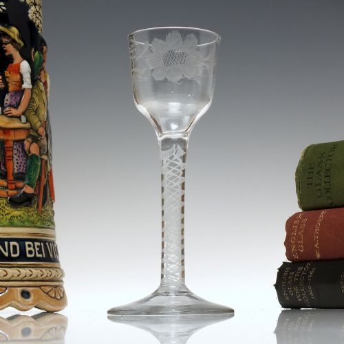 antique 18th century engraved opaque twist wine glass c1760 - CATEGORY: ANTIQUE GLASS - DATED 1750