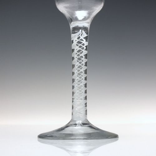 ANTIQUE 18TH CENTURY ENGRAVED OPAQUE TWIST WINE GLASS C1760 - ADDITIONAL PHOTO 2