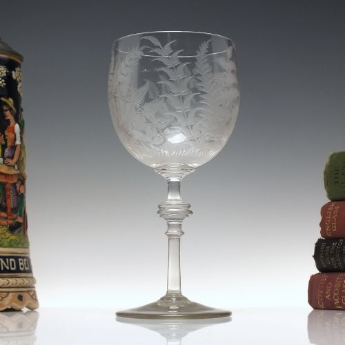 victorian engraved wine glass goblet c1880 - CATEGORY: ANTIQUE GLASS - DATED 1880