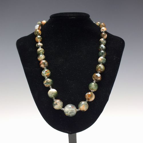 graduated scottish moss agate necklace c1920 - CATEGORY: ANTIQUE JEWELLERY - DATED 1920