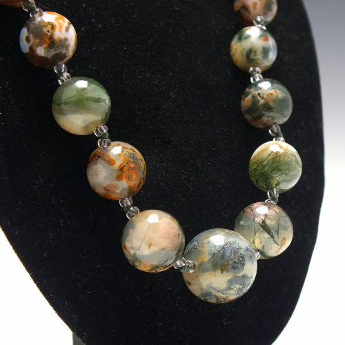 GRADUATED SCOTTISH MOSS AGATE NECKLACE C1920 - ADDITIONAL PHOTO 1