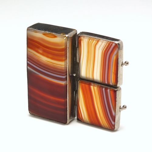 ANTIQUE SCOTTISH BANDED AGATE DOUBLE PILL BOX C1880 - ADDITIONAL PHOTO 3