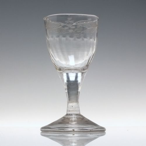 GEORGIAN RIB MOULDED AND ENGRAVED PORT WINE GLASS C1740 - ADDITIONAL PHOTO 1