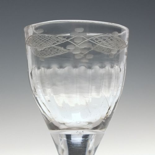 GEORGIAN RIB MOULDED AND ENGRAVED PORT WINE GLASS C1740 - ADDITIONAL PHOTO 2