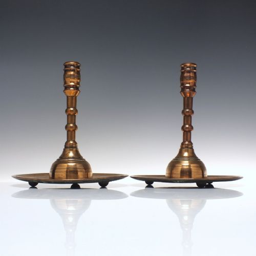 rare pair 16th century copper alloy socket candle sticks c1580 - CATEGORY: ANTIQUE LIGHTING - DATED BEFORE 1700