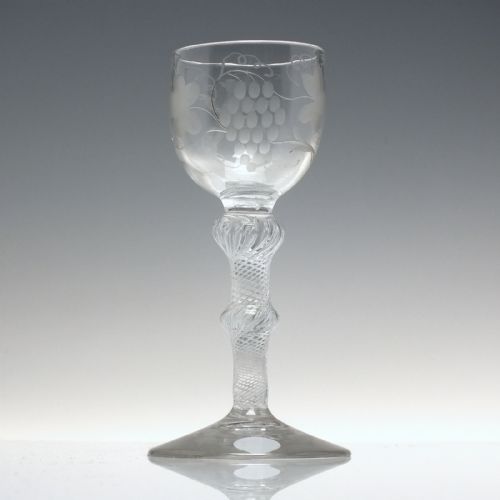 RARE GEORGIAN ENGRAVED AIR TWIST WINE GLASS C1750 - ADDITIONAL PHOTO 1