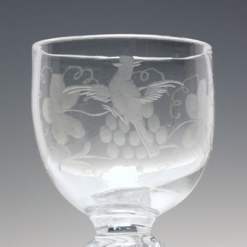 RARE GEORGIAN ENGRAVED AIR TWIST WINE GLASS C1750 - ADDITIONAL PHOTO 5