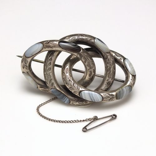 antique scottish celtic knot silver blue lace agate brooch c1880 - CATEGORY: ANTIQUE JEWELLERY - DATED 1880