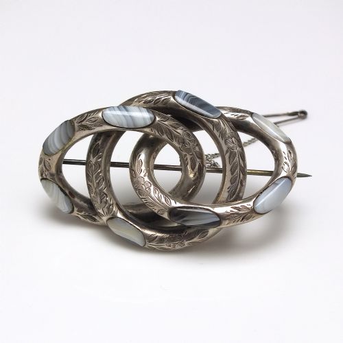 ANTIQUE SCOTTISH CELTIC KNOT SILVER BLUE LACE AGATE BROOCH C1880 - ADDITIONAL PHOTO 1