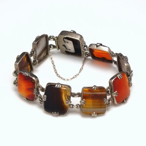 ANTIQUE SCOTTISH SILVER AGATE BRACELET C1920 - ADDITIONAL PHOTO 1