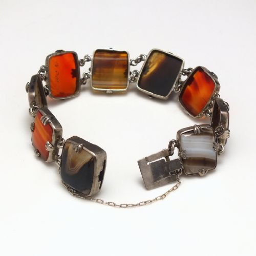 ANTIQUE SCOTTISH SILVER AGATE BRACELET C1920 - ADDITIONAL PHOTO 3