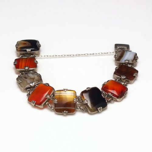 ANTIQUE SCOTTISH SILVER AGATE BRACELET C1920 - ADDITIONAL PHOTO 4