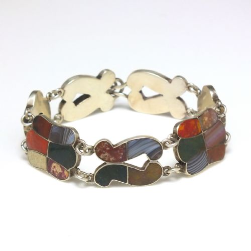 VICTORIAN ANTIQUE SCOTTISH SILVER SPECIMEN AGATE BRACELET C1860 - ADDITIONAL PHOTO 1