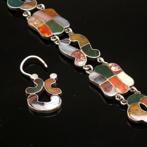 VICTORIAN ANTIQUE SCOTTISH SILVER SPECIMEN AGATE BRACELET C1860 - ADDITIONAL PHOTO 1