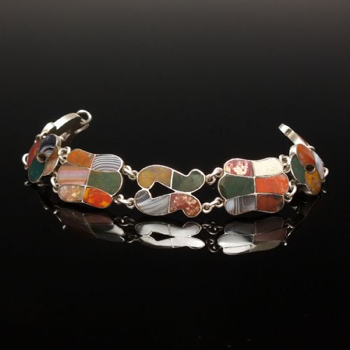 VICTORIAN ANTIQUE SCOTTISH SILVER SPECIMEN AGATE BRACELET C1860 - ADDITIONAL PHOTO 2