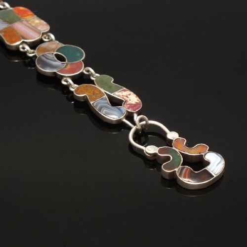 VICTORIAN ANTIQUE SCOTTISH SILVER SPECIMEN AGATE BRACELET C1860 - ADDITIONAL PHOTO 3