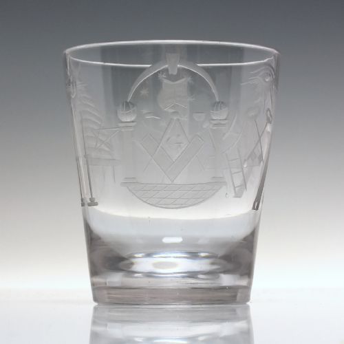 masonic engraved 19th century tumbler c1870 - CATEGORY: ANTIQUE GLASS - DATED 1870
