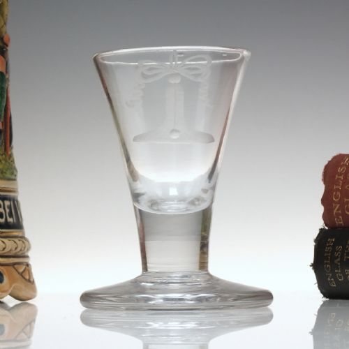 18th century masonic plumb line engraved firing glass c1760 - CATEGORY: ANTIQUE GLASS - DATED 1750
