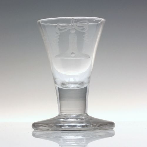 18TH CENTURY MASONIC PLUMB LINE ENGRAVED FIRING GLASS C1760 - ADDITIONAL PHOTO 1