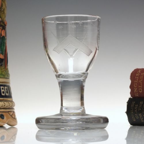 18th century masonic engraved firing glass c1760 - CATEGORY: ANTIQUE GLASS - DATED 1750