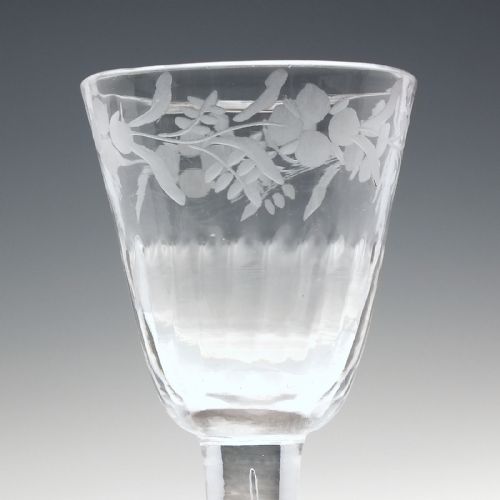 ANTIQUE GEORGIAN ENGRAVED PLAIN STEM WINE GLASS C1740 - ADDITIONAL PHOTO 3