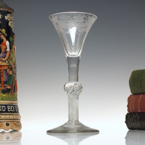 antique georgian engraved composite wine glass c1750 - CATEGORY: ANTIQUE GLASS - DATED 1750