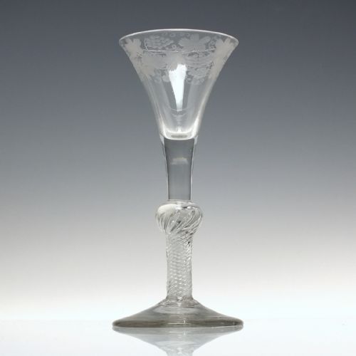 ANTIQUE GEORGIAN ENGRAVED COMPOSITE WINE GLASS C1750 - ADDITIONAL PHOTO 1