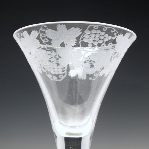 ANTIQUE GEORGIAN ENGRAVED COMPOSITE WINE GLASS C1750 - ADDITIONAL PHOTO 5