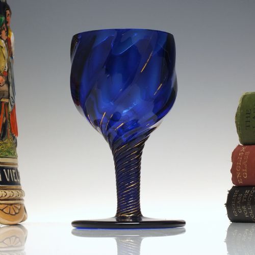 georgian blue wrythen wine glass c17801800 - CATEGORY: ANTIQUE GLASS - DATED 1800