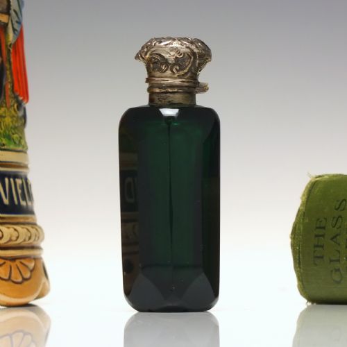 victorian bristol green glass perfume bottle c1860 - CATEGORY: ANTIQUE GLASS - DATED 1860