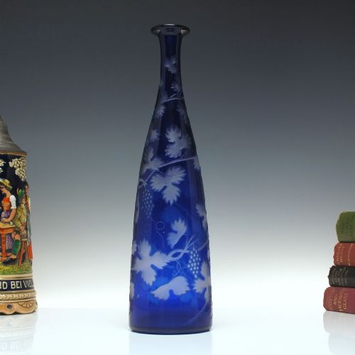 antique 19th century engraved bristol blue glass serving bottle c1860 - CATEGORY: ANTIQUE GLASS - DATED 1860