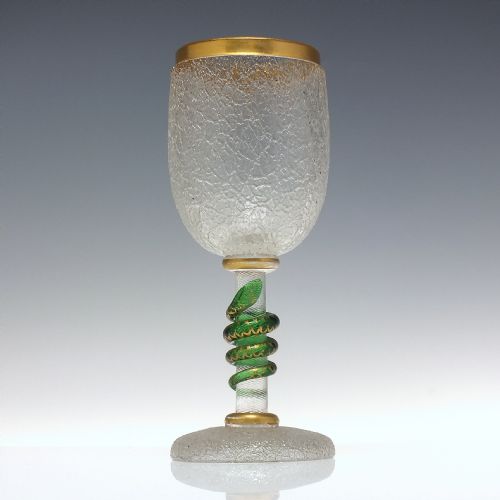 PAIR OF BOHEMIAN HARROCH CRACKLE GLASS SERPENT GOBLETS C1860 - ADDITIONAL PHOTO 1