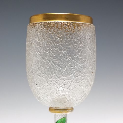 PAIR OF BOHEMIAN HARROCH CRACKLE GLASS SERPENT GOBLETS C1860 - ADDITIONAL PHOTO 2