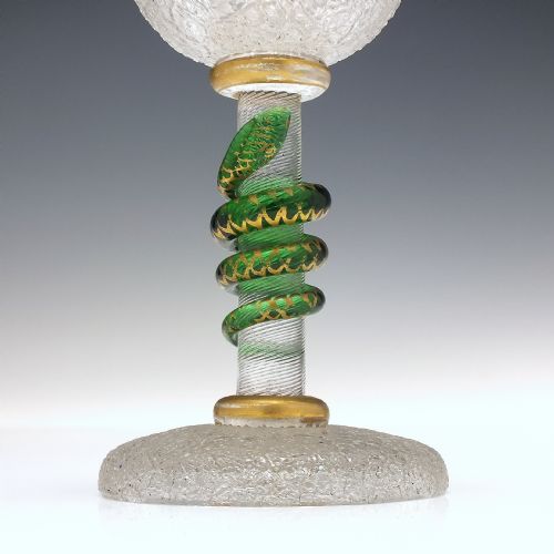 PAIR OF BOHEMIAN HARROCH CRACKLE GLASS SERPENT GOBLETS C1860 - ADDITIONAL PHOTO 5